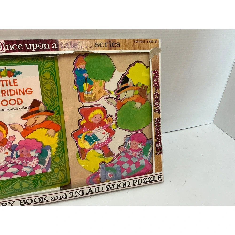 NSI Vintage 1989 Little Red Riding Hood Read and Play Book and Wood Puzzle Set